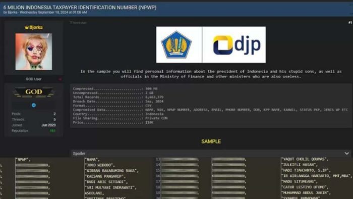 Hacker Bjorka Bocorkan Jutaan NPWP, Ada Data Milik Jokowi